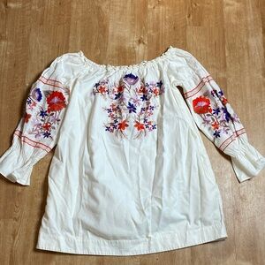 Free People Cream Floral Embroidered Top